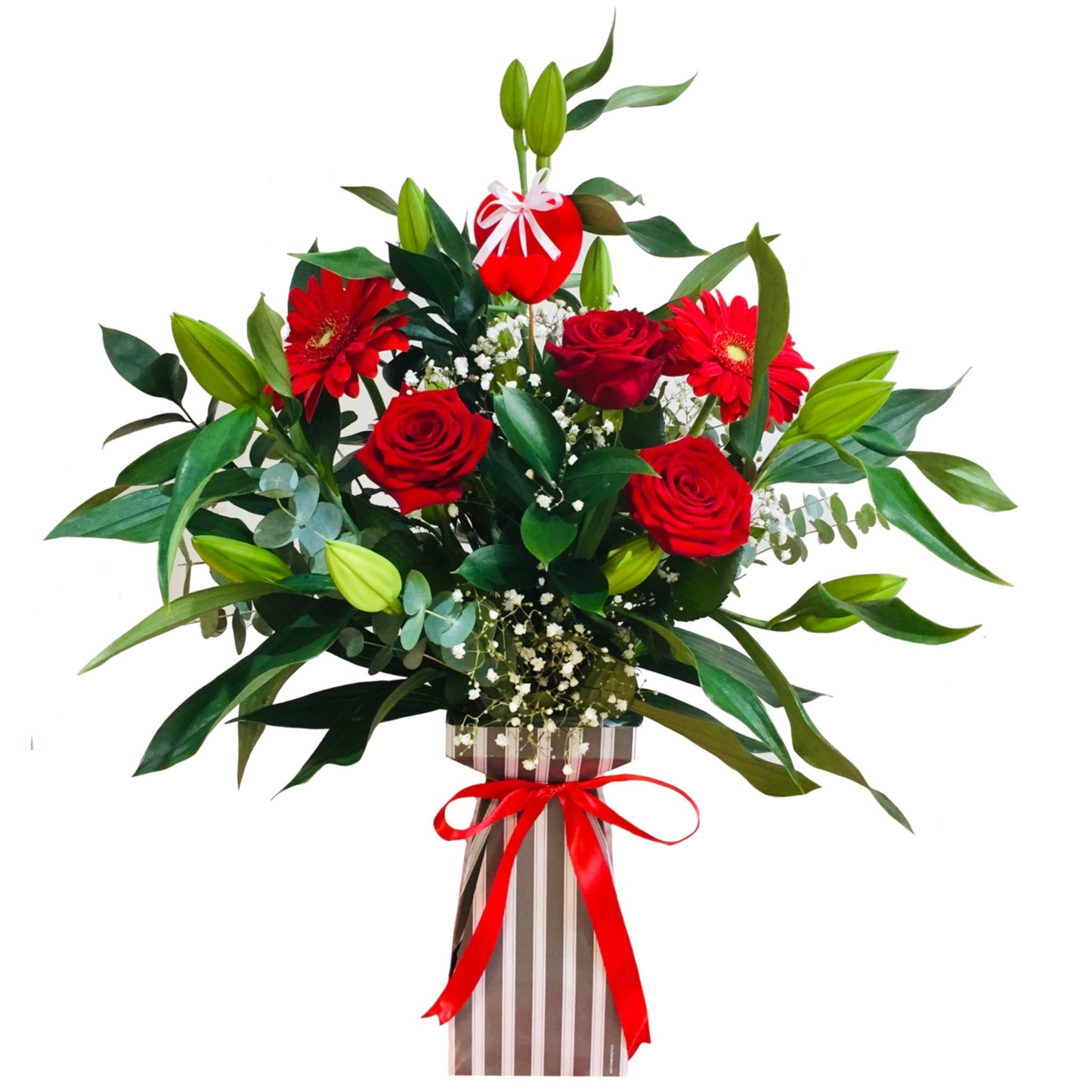 3 Rose, 4 Lily, 2 Gerbera Bouquet