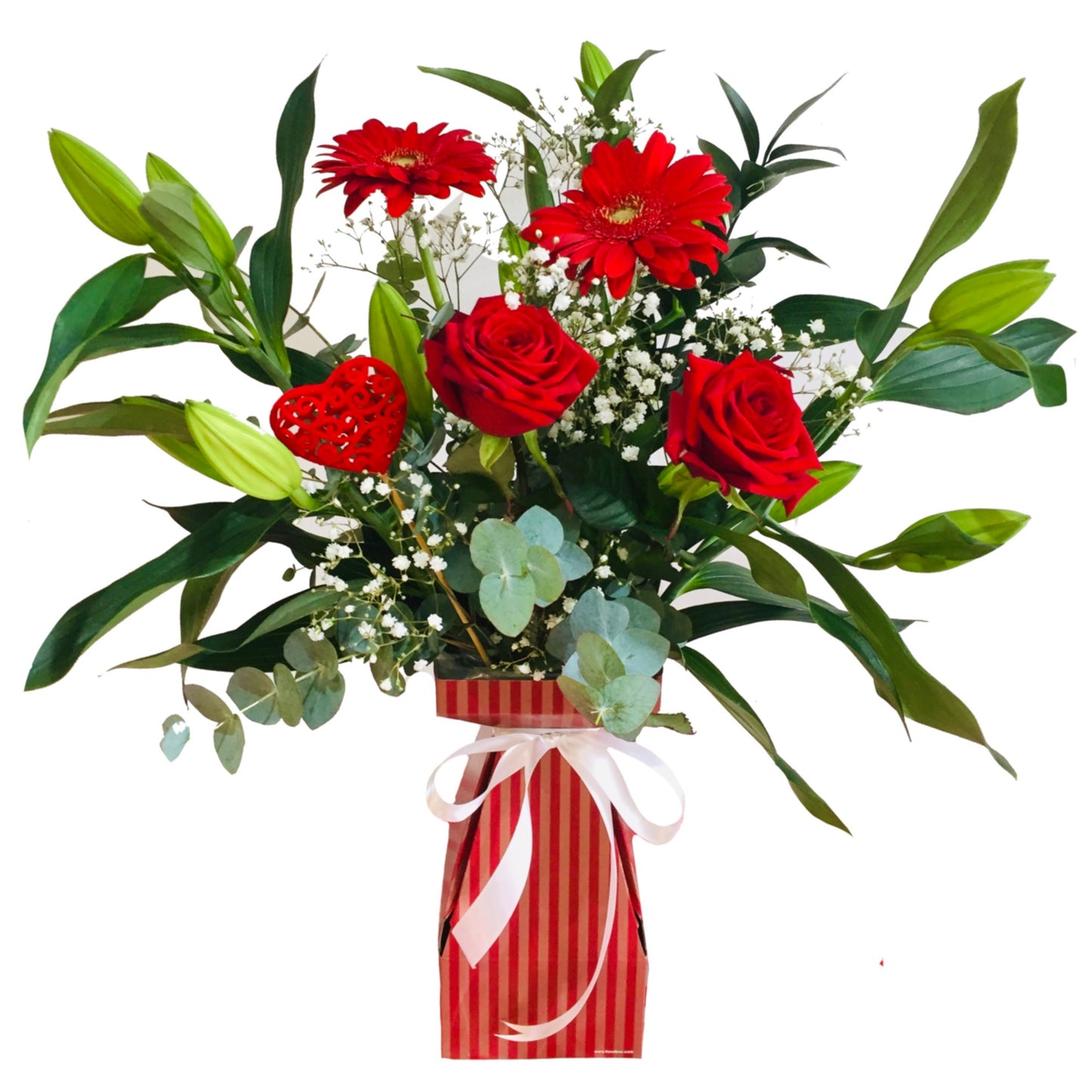 2 Rose, 3 Lily & 2 Gerbera Bouquet